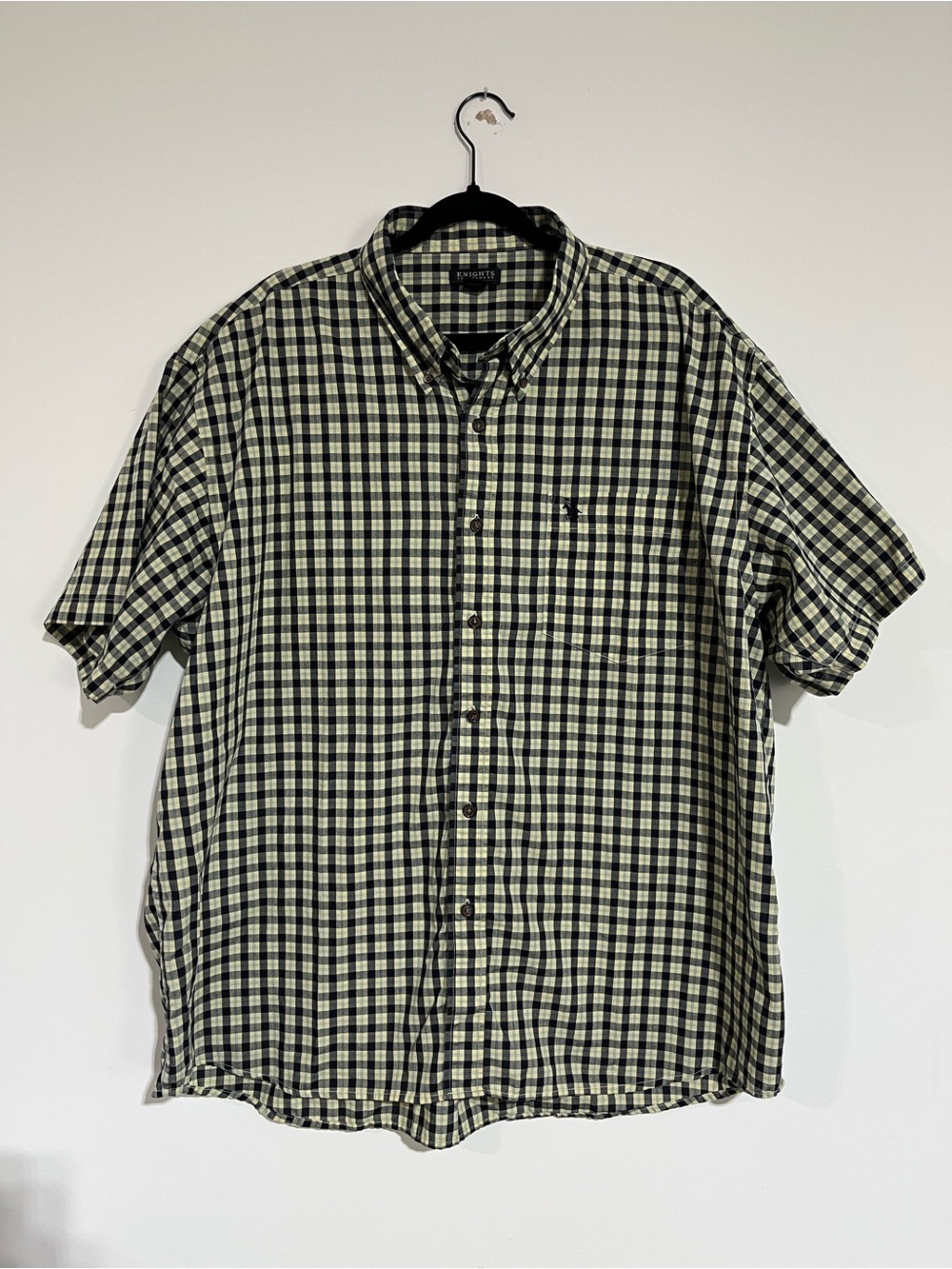 Knights Sportswear Navy‎ and Yellow Plaid Short-Sleeve Button-Down Shirt